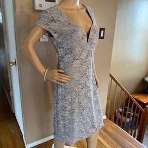 Gray with Silver Shimmer Lace Party Cocktail Dress Size 10